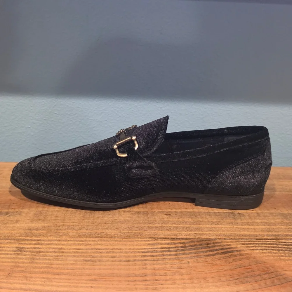 Steve Madden Mens Velvet Loafers Brass Toine Horse Bit Black Smoking Shoes